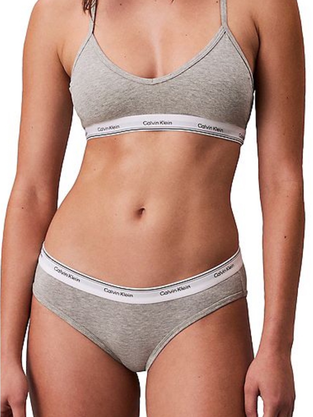 Calvin Klein Women's Grey Y shaped Straps with Pads Bralette & Bikini Panty Set